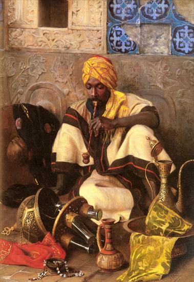 Orientalist Art Paintings - różni artyści - Jean Discart - The Arab Smoker.jpg
