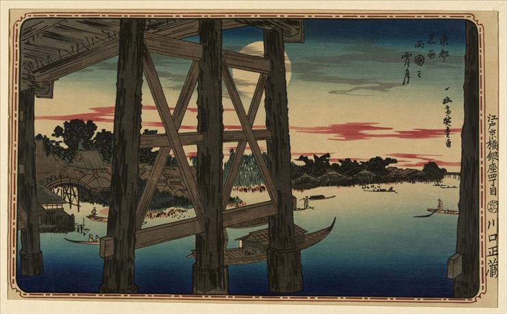 K Hokusai - View of full moon from the scaffolding beneath a bridge, with city on the left.jpg