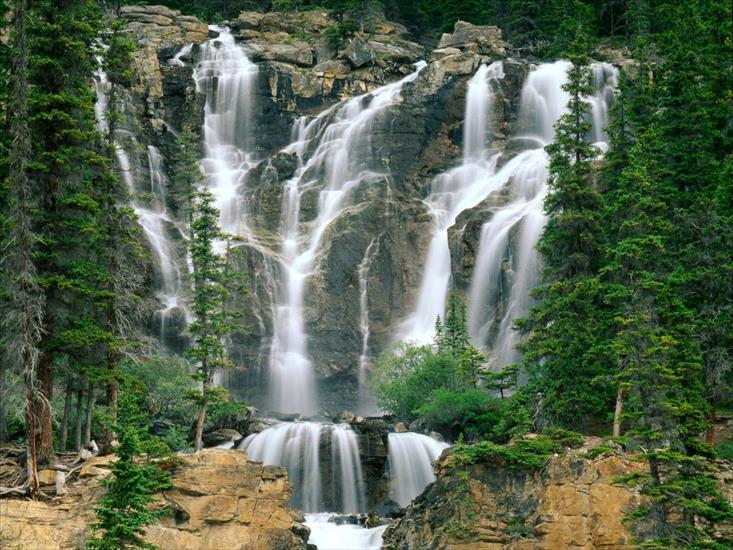 Krajobrazy swiata - Tangle Creek Falls, Jasper National Park, Canada.jpg