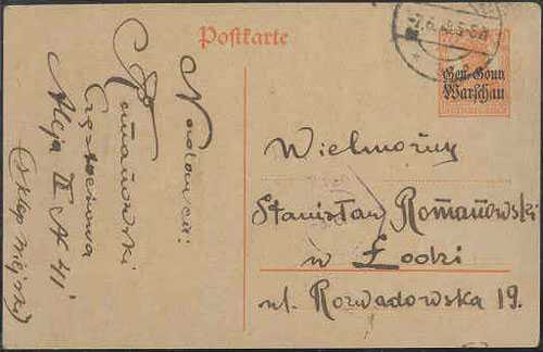 FDC - 1918 Łódź, karta pocztowa Gen.-Gouv Warschau, wysłana z Częstochowy 7.VI.jpg